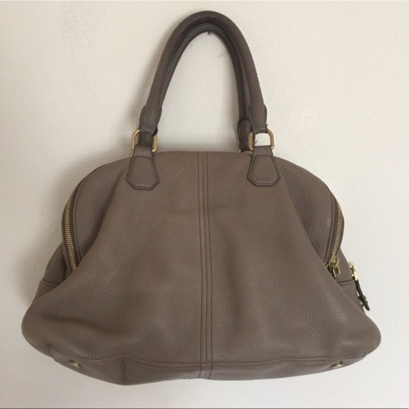 J. Crew Warm Ash Taupe Gray Pebble Leather Large "Biennial" Satchel Purse Bag - Picture 2 of 10